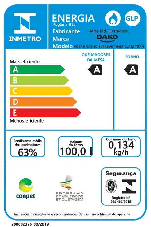 Última imagem em  miniatura do produto Fogão a Gás 5 Bocas Dako Supreme Time Glass Titanium