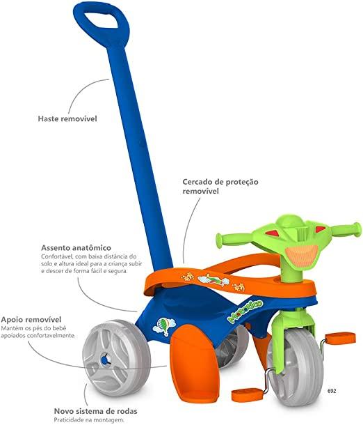 Imagem 4 do produto Triciclo Bandeirantes Mototico com Empurrador Azul/Laranja