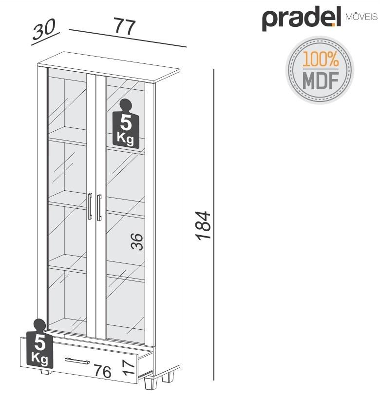 Imagem 3 do produto Cristaleira Pradel Móveis Lirick 2 Portas Freijó