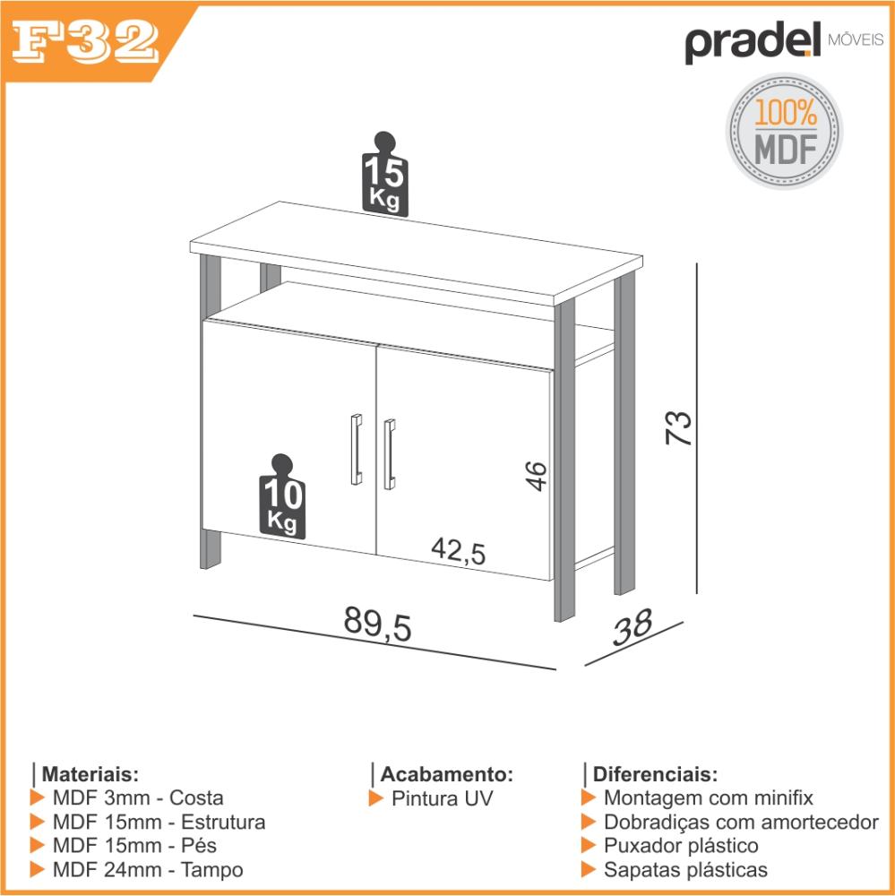 Imagem 4 do produto Balcão Buffet Pradel Móveis Belle 02 Portas Freijó/Preto