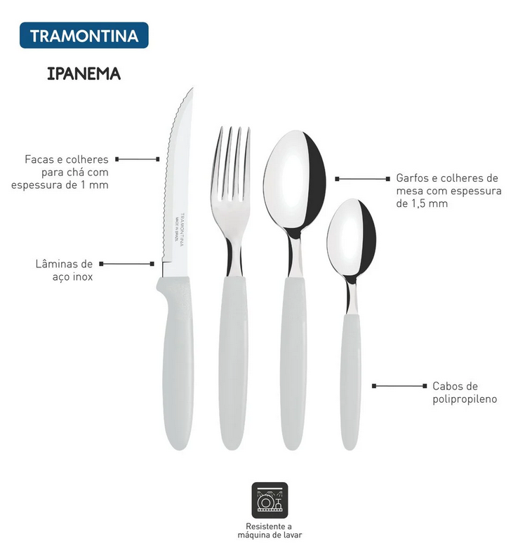 Imagem 4 do produto Faqueiro Tramontina 24 Peças Ipanema Aço Inox e Polipropileno Branco