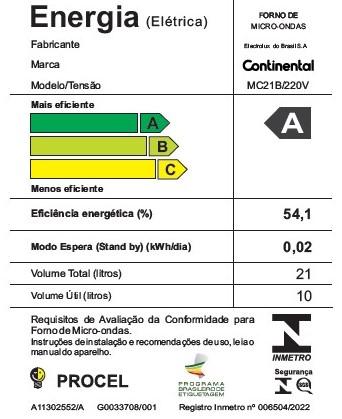 Imagem 4 do produto Micro-ondas Continental MC21B 21 Litros Branco 220V