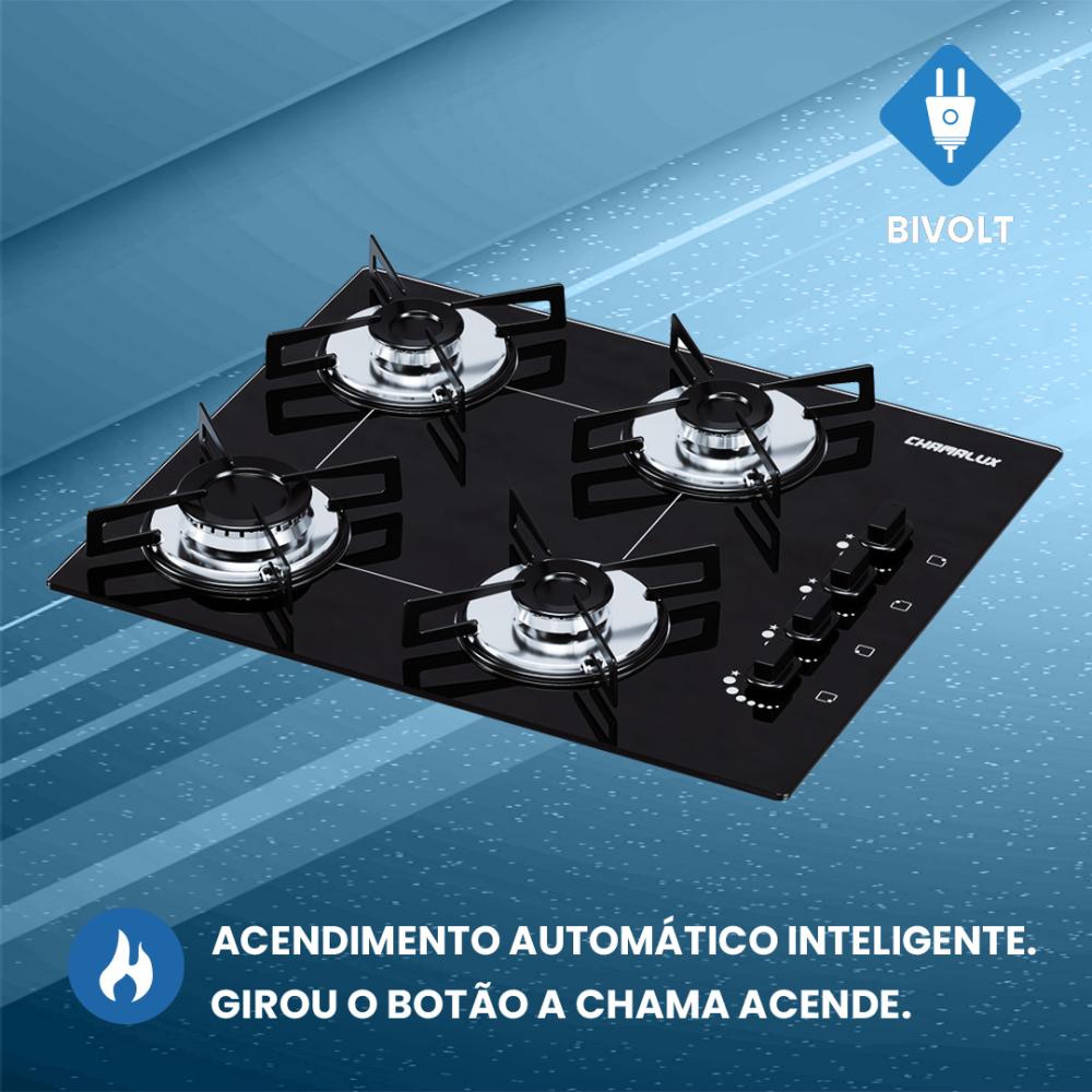 Imagem 3 do produto Cooktop Chamalux 4 Bocas a Gás Preto