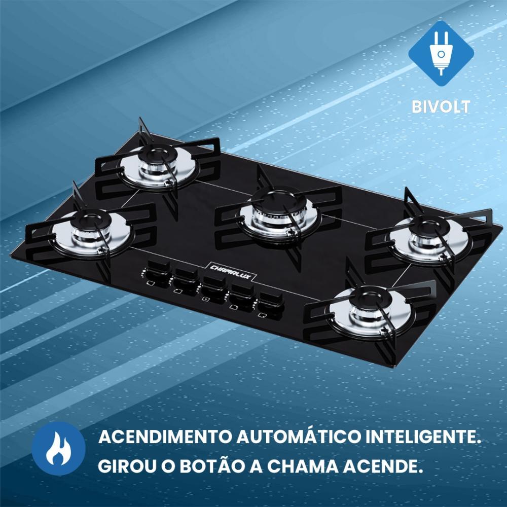 Imagem 3 do produto Cooktop Chamalux 5 Bocas a Gás Preto