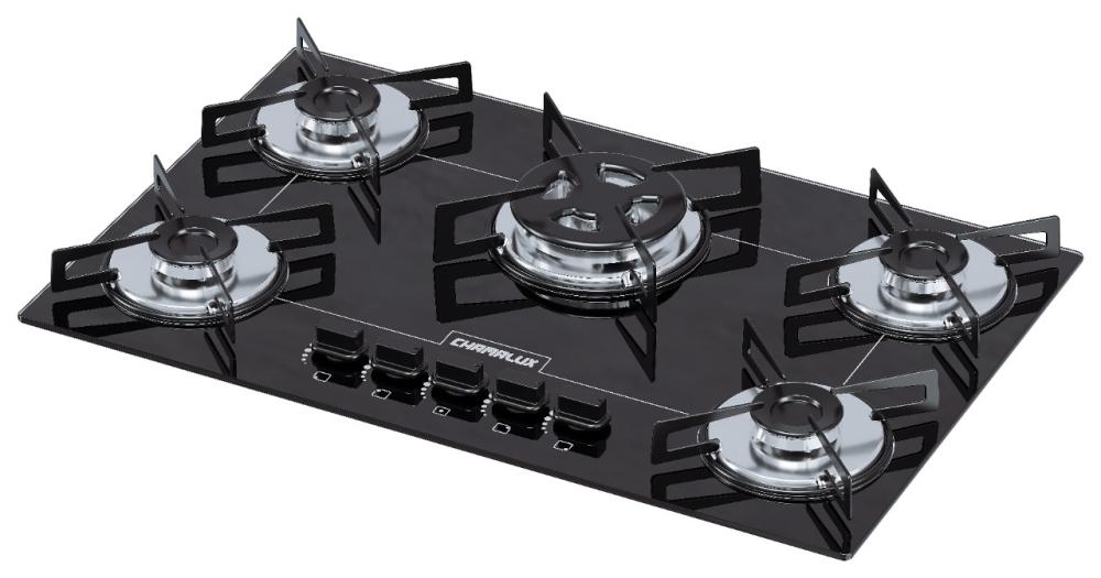 Imagem 1 do produto Cooktop Chamalux 5 Bocas Tripla Chama a Gás Preto