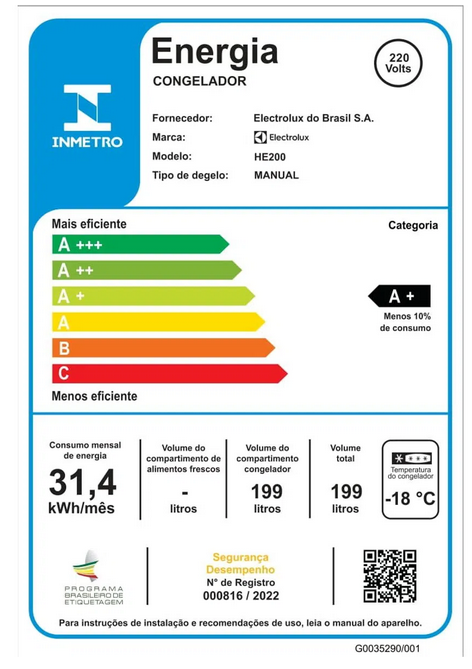 Última imagem em  miniatura do produto Freezer Horizontal 1 Porta Electrolux HE200 199 Litros Branco 220V