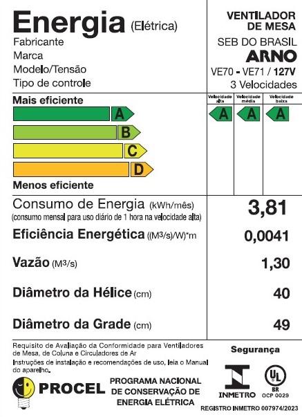 Última imagem em  miniatura do produto Ventilador de Mesa Arno 40cm X-treme 7 VE70 150W Preto 110V