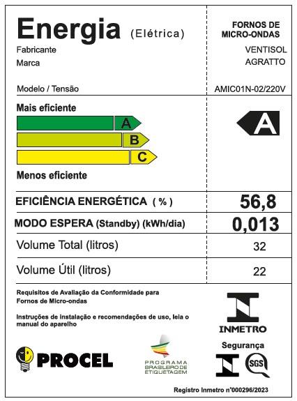 Última imagem em  miniatura do produto Micro-Ondas Agratto AMIC01N-02 32 Litros Preto 110V