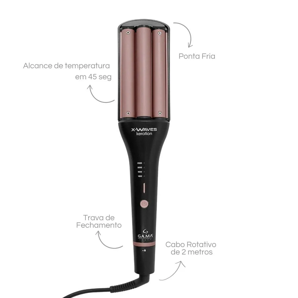 Imagem 3 do produto Modelador de Ondas Gama X-Waves Keration Rosé/Preto Bivolt