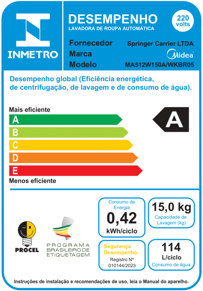 Última imagem em  miniatura do produto Lavadora de Roupas Midea Wave Agitator 15kg WKBR05 Branco 220V